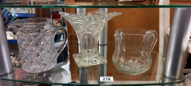 2 good glass jugs and a vase