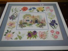 A framed and glazed embroidery, COLLECT ONLY.