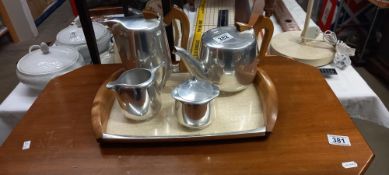 A 5 piece Picquot ware tea set on tray