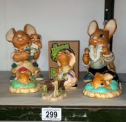 A collection of Pendelfin figures including mother and father and a boxed bad taste bears figure,