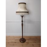 1950s mahogany standard lamp with cloth shade {182 cm H x 52 cm Dia.}.