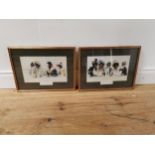 Pair of coloured prints mounted in gilt frames - Church Parade & Village Choir { 32cm H X 43cm W }.