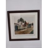 Framed colour print town scene in an oak frame {46cm H x 57cm D}