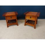 Pair of cherrywood bedside cabinets with single drawer raised on tapered legs {58 cm H x 55 cm W x