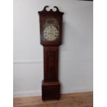 Early 19th C. mahogany Grandfather clock with ebony inlay and painted dial {220 cm H x 50 cm W x