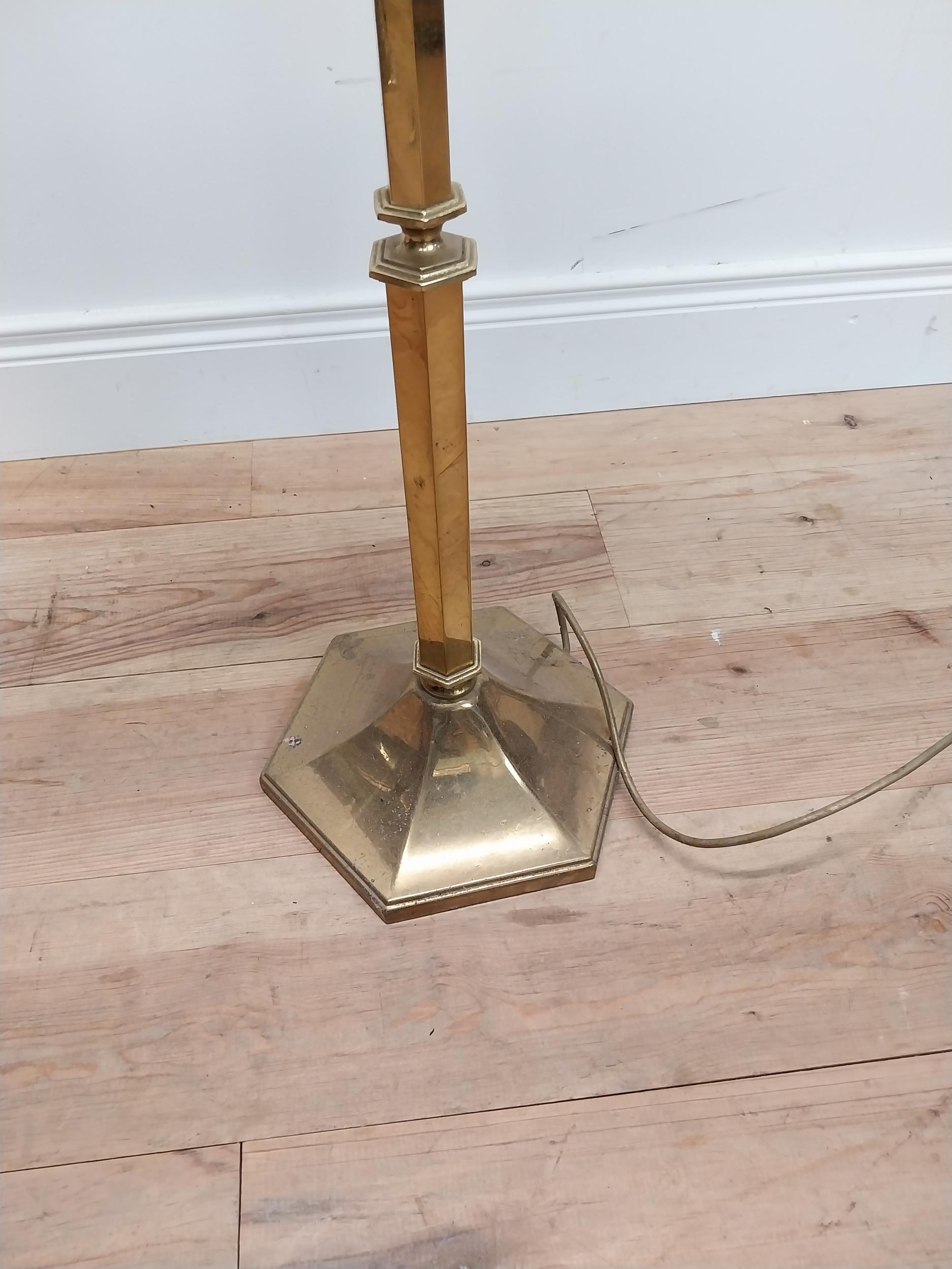 Edwardian brass standard lamp with cloth shade {140 cm H x 40 cm Dia.}. - Image 2 of 3