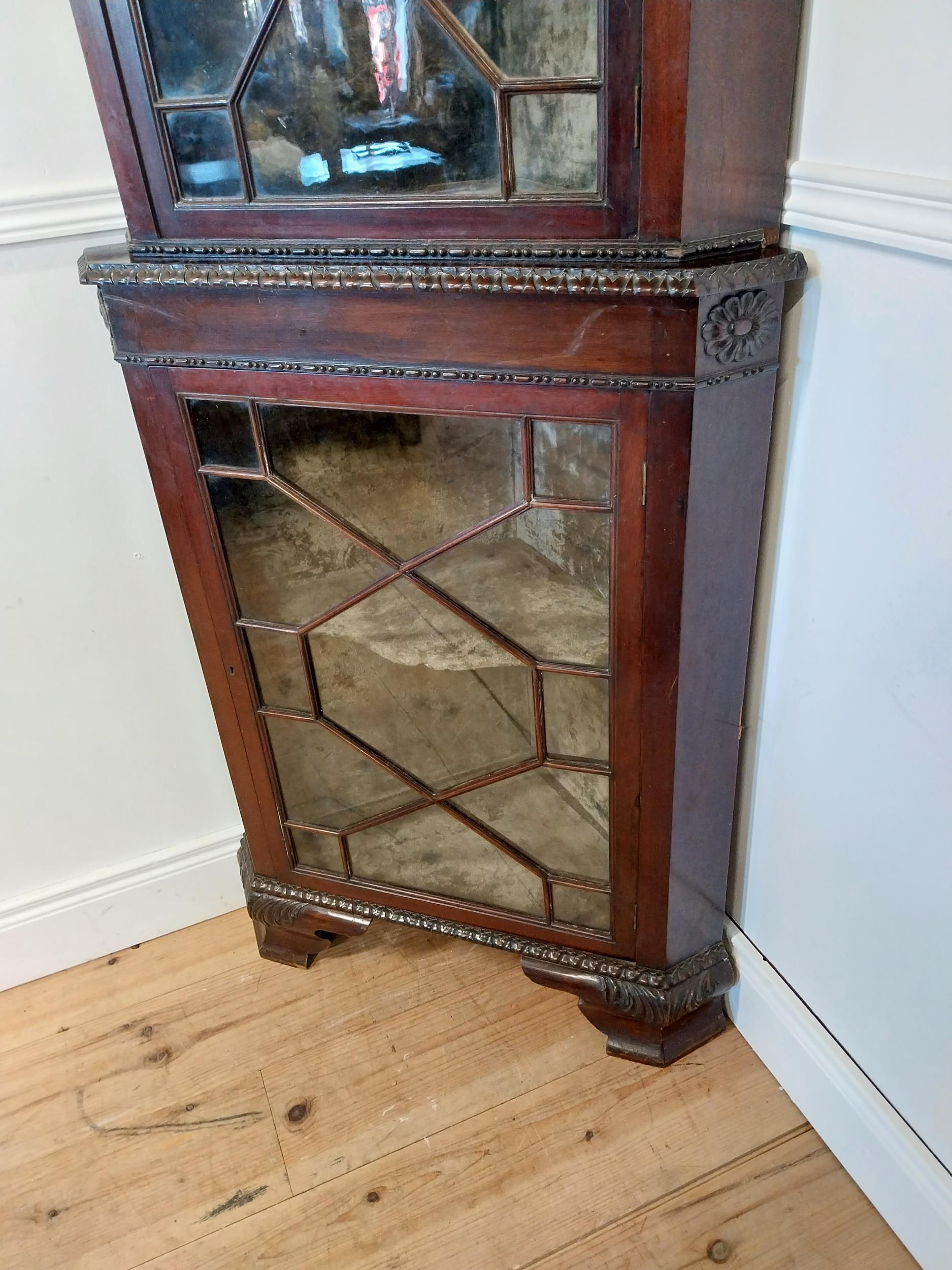 Edwardian mahogany corner cabinet with astral glazed doors and crushed velvet interior on bracket - Image 3 of 4