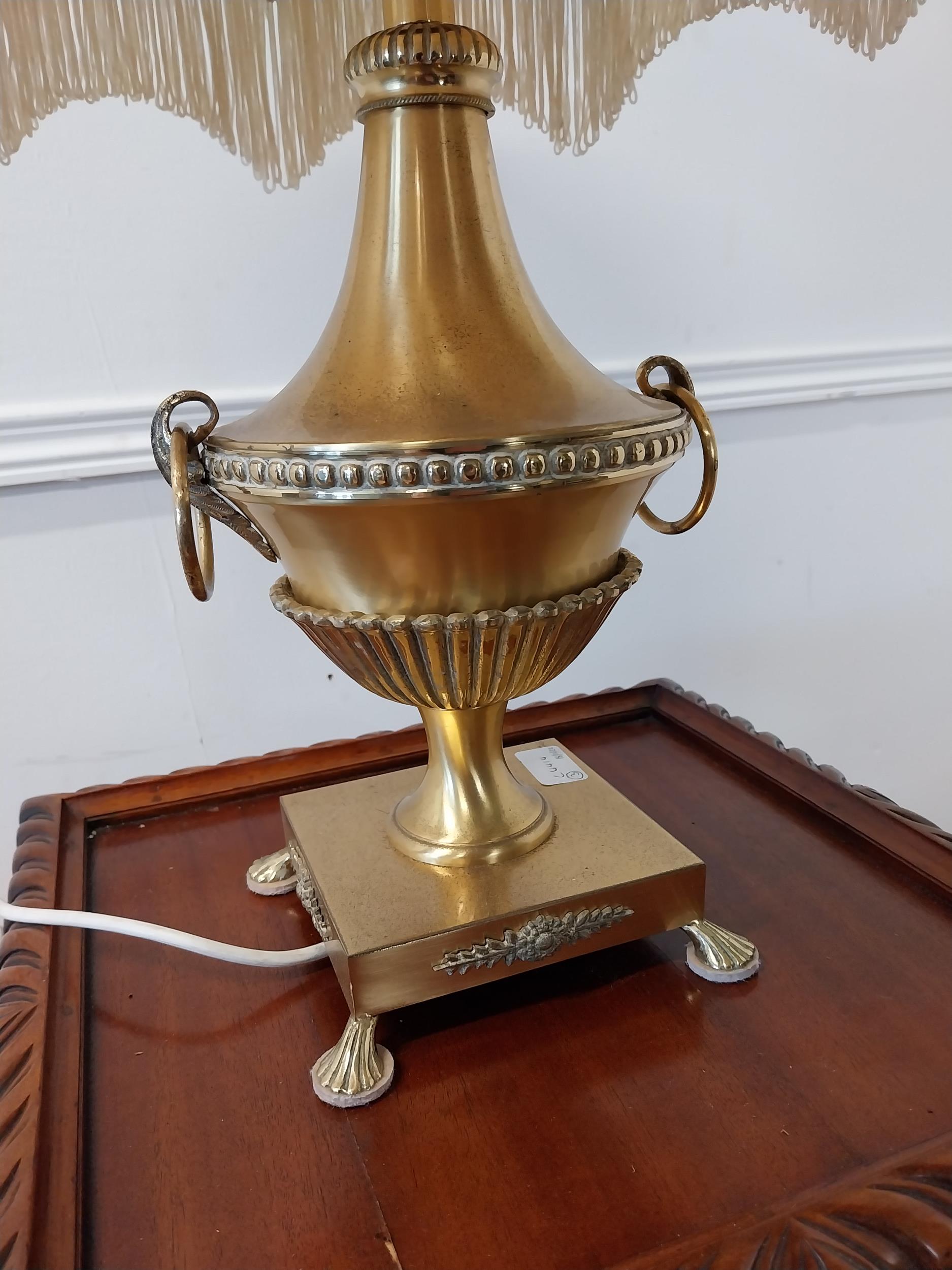 Brass table lamp in the form of an urn with cloth shade {60cm H x 33cm Dia.} - Image 2 of 3