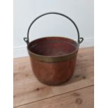 Early 20th C copper and brass log bucket with wrought iron handles {58cm H x 50cm dia.}