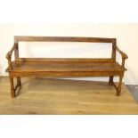 Pitch pine bench {84 cm H x 167 cm W x 46 cm D}.