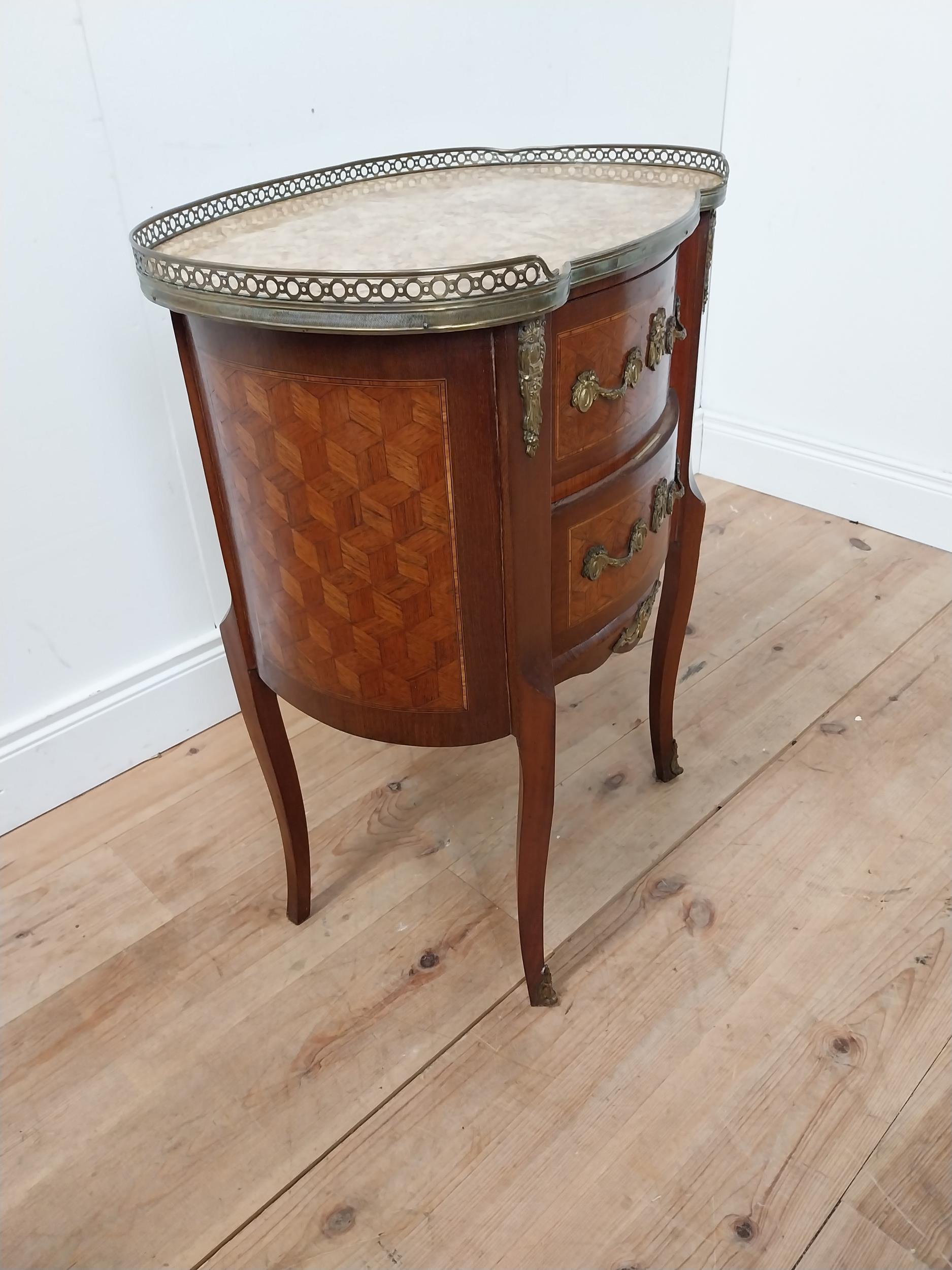 19th C. kidney shaped side cabinet with marble top, brass gallery and ormolou mounts with two - Image 4 of 5