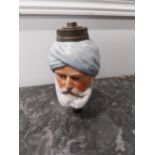 Rare hand painted ceramic lamp bowl in the form of a Gentleman {13 cm H x 8 cm W x 7 cm D}.