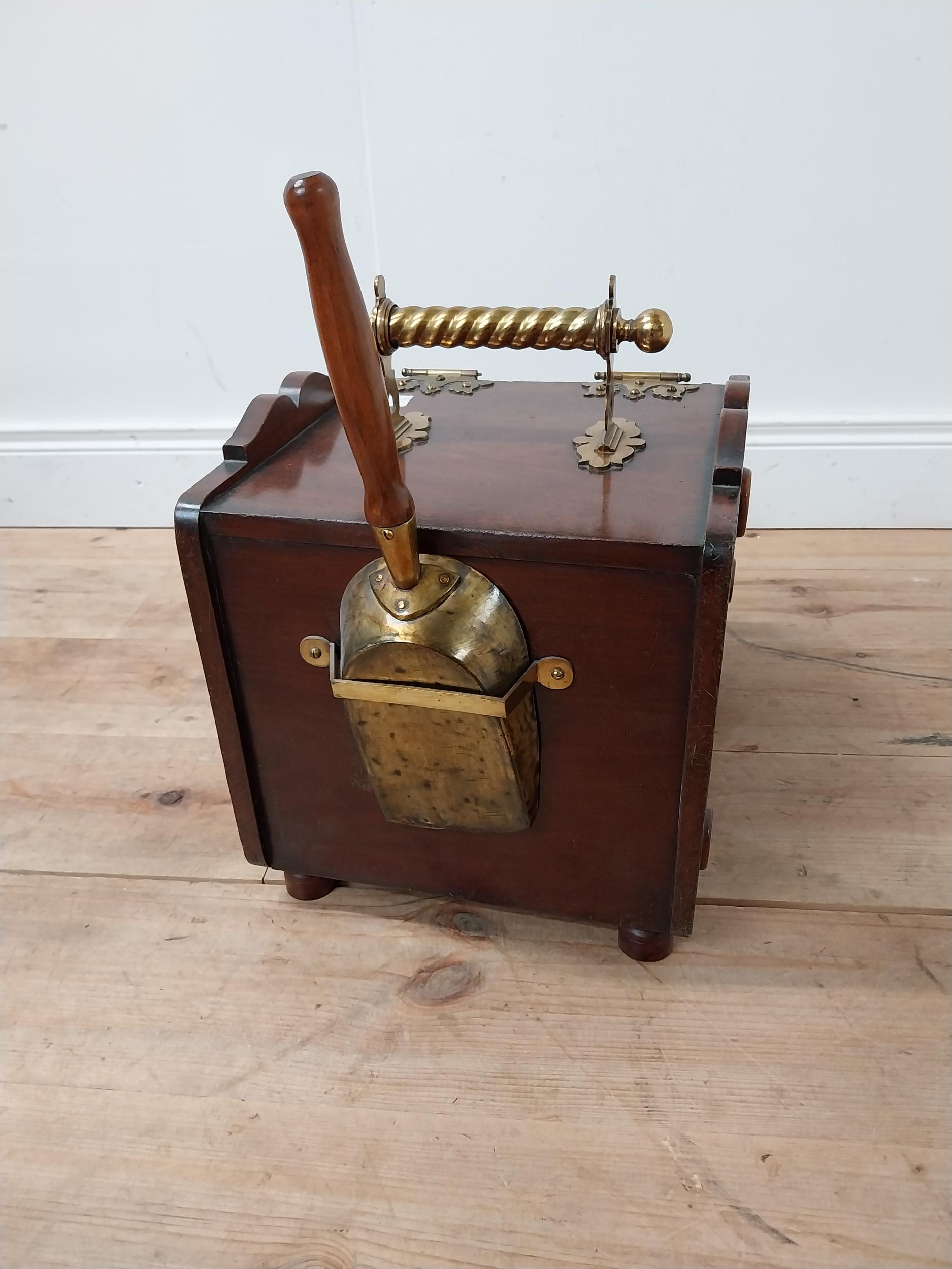 Edwardian mahogany and brass mounted coal scuttle {54 cm H x 32 cm W x 48 cm D}. - Image 4 of 5