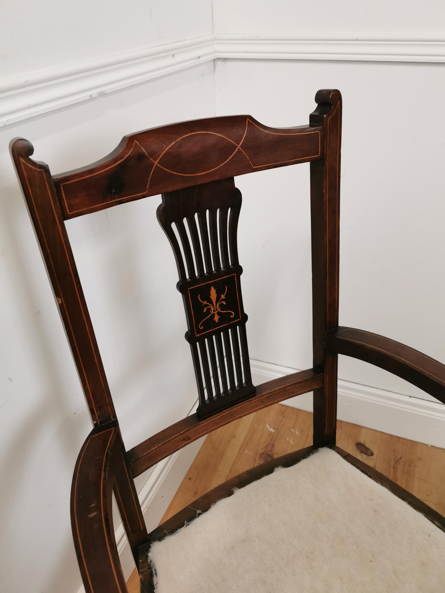 Edwardian inlaid mahogany open armchair raised on cabriole legs { 100cm H X 60cm W X 50cm D }. - Image 2 of 3
