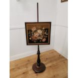 19th. C. mahogany pole screen raised on turned column with inset tapestry panel { 130cm H X 51cm W X