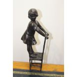 Bronze figure of a Girl {25 cm H x 6 cm W x 10 cm D}.