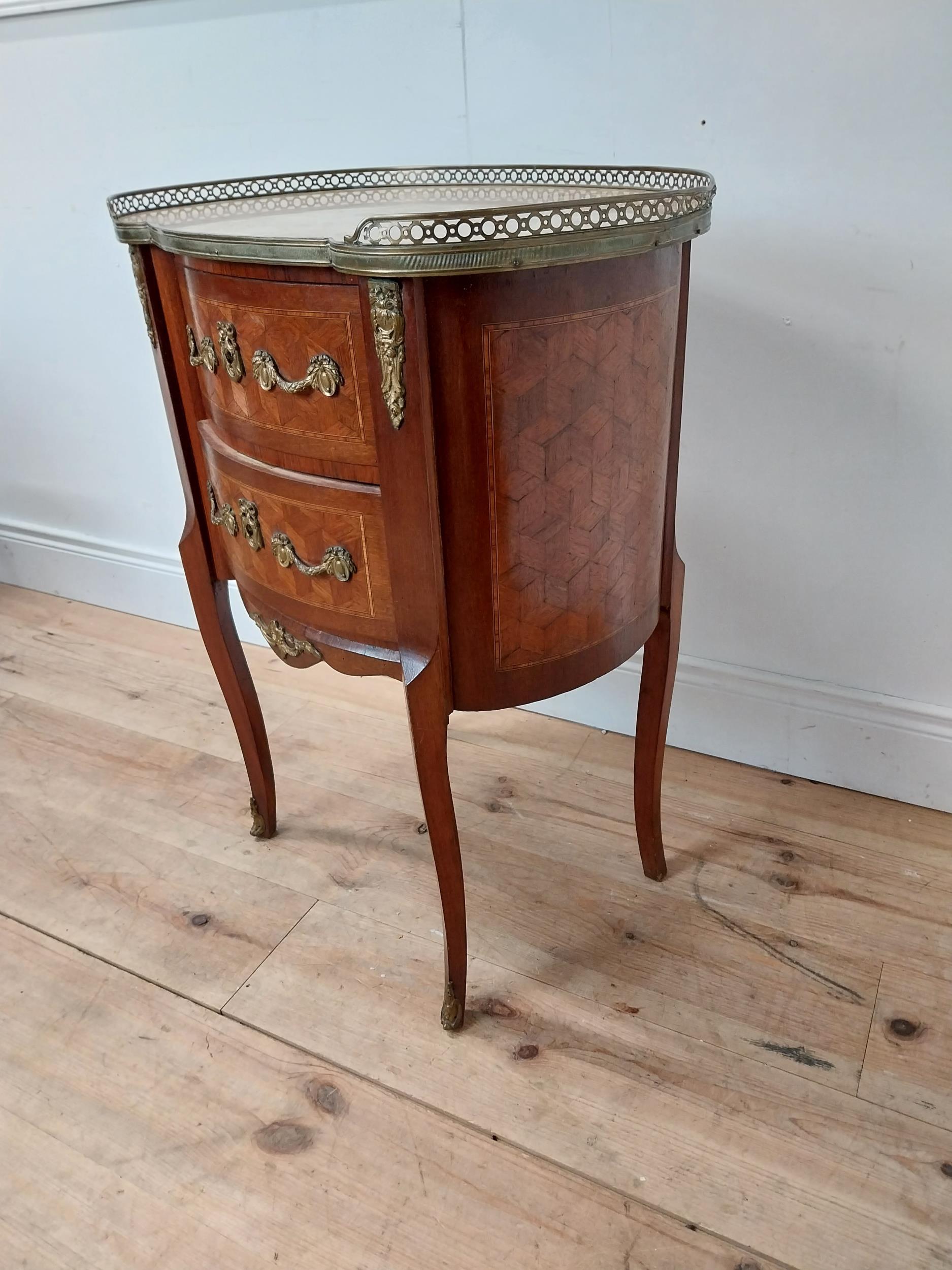 19th C. kidney shaped side cabinet with marble top, brass gallery and ormolou mounts with two - Image 3 of 5