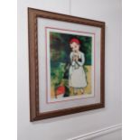 Girl and Duck print Collection Domaine Picasso 266/500 mouted in gilt frame {88 cm H x 73 cm W}.