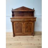 19th C. flamed mahogany side cabinet with gallery back two short drawers over two blind doors {140