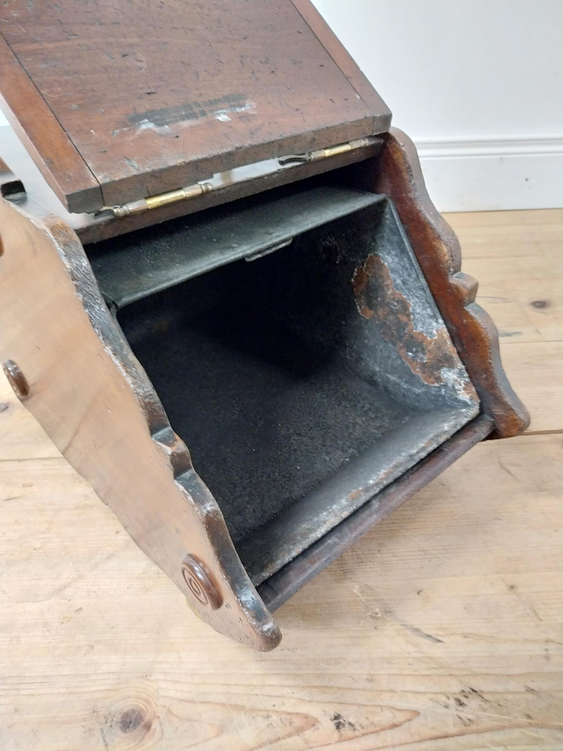 Edwardian mahogany and brass mounted coal scuttle {54 cm H x 32 cm W x 48 cm D}. - Image 5 of 5