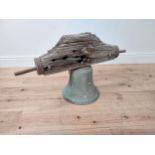 Good quality 19th C. bronze bell on original oak and metal bracket {50 cm H x 92 cm W x 50 cm D