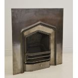 Polished metal fire insert {101cm H x 101cm W}.