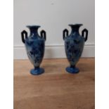 Pair of early 20th C. hand painted ceramic vases by T R & Co. England {33 cm H x 18 cm Dia.}.