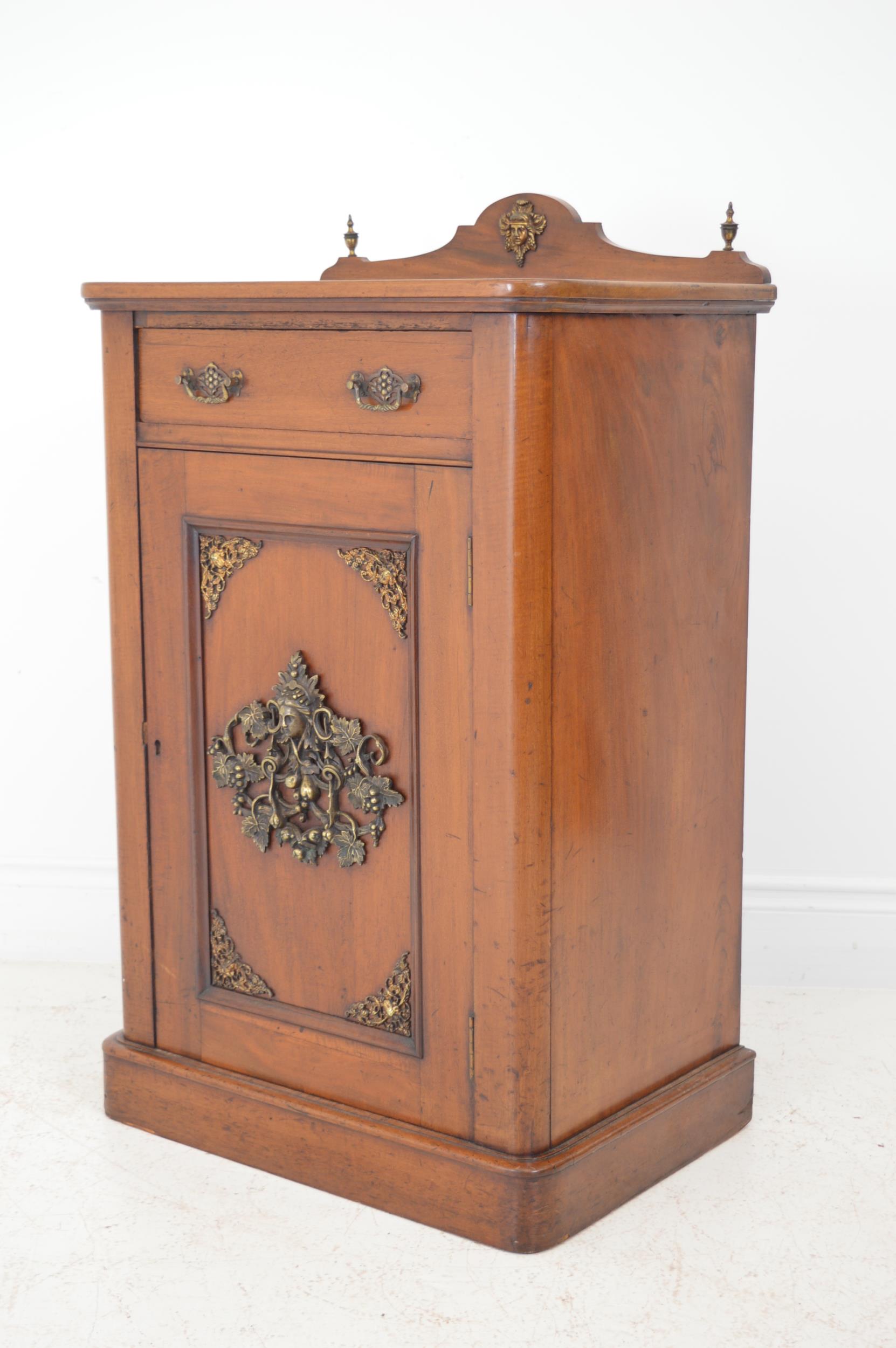 19th C. mahogany side cabinet with ormolou mounts and single drawer over blind door {105cm H x