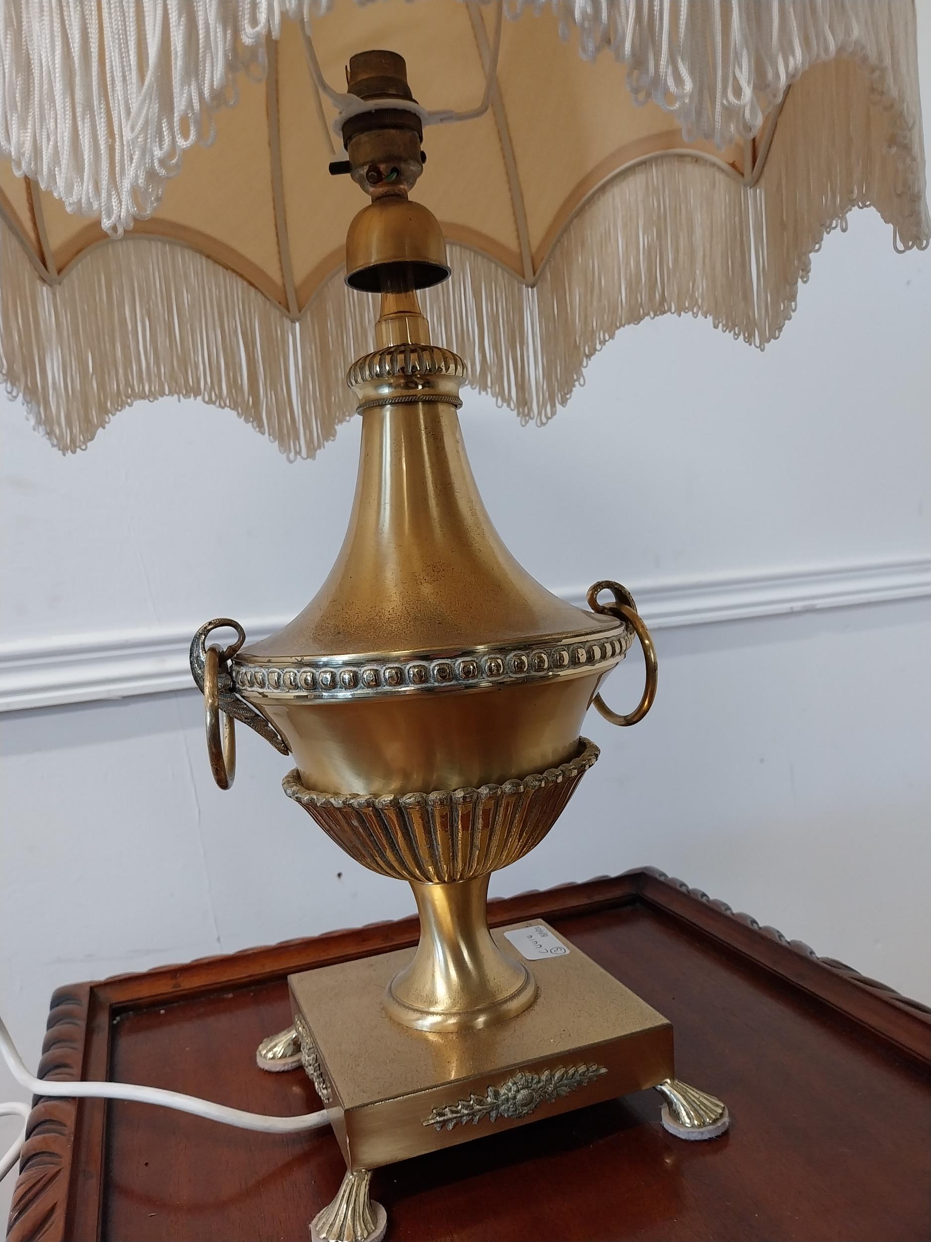 Brass table lamp in the form of an urn with cloth shade {60cm H x 33cm Dia.} - Image 3 of 3