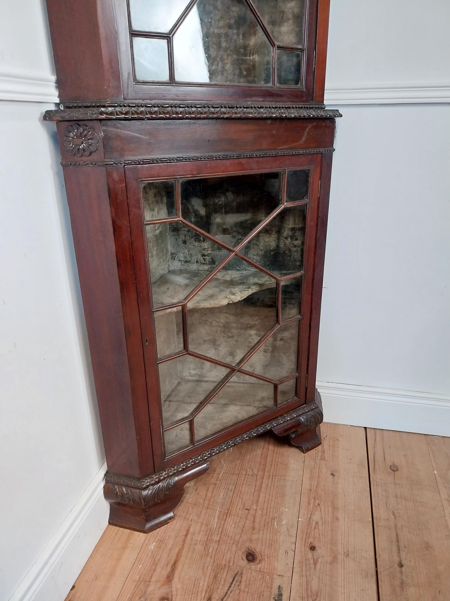 Edwardian mahogany corner cabinet with astral glazed doors and crushed velvet interior on bracket - Image 4 of 4