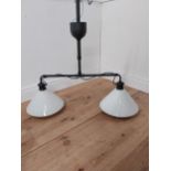 Industrial style hanging light with opaline glass shades {90cm H x 100cm W x34cm D}