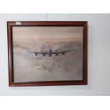 Oil on board depicting Fighter Jet mounted in wooden frame by Coulson {67 cm H x 82 cm W}.