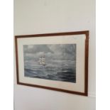 Maritime Scene framed coloured print. {68 cm H x 97 cm W}.