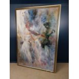 Oil on canvas The Violinist mounted in silvered gilt frame {194 cm H x 133 cm W}.