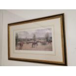 Peter Curling Horses Grazing in Summer framed coloured print { 56cm H X 82cm W }.