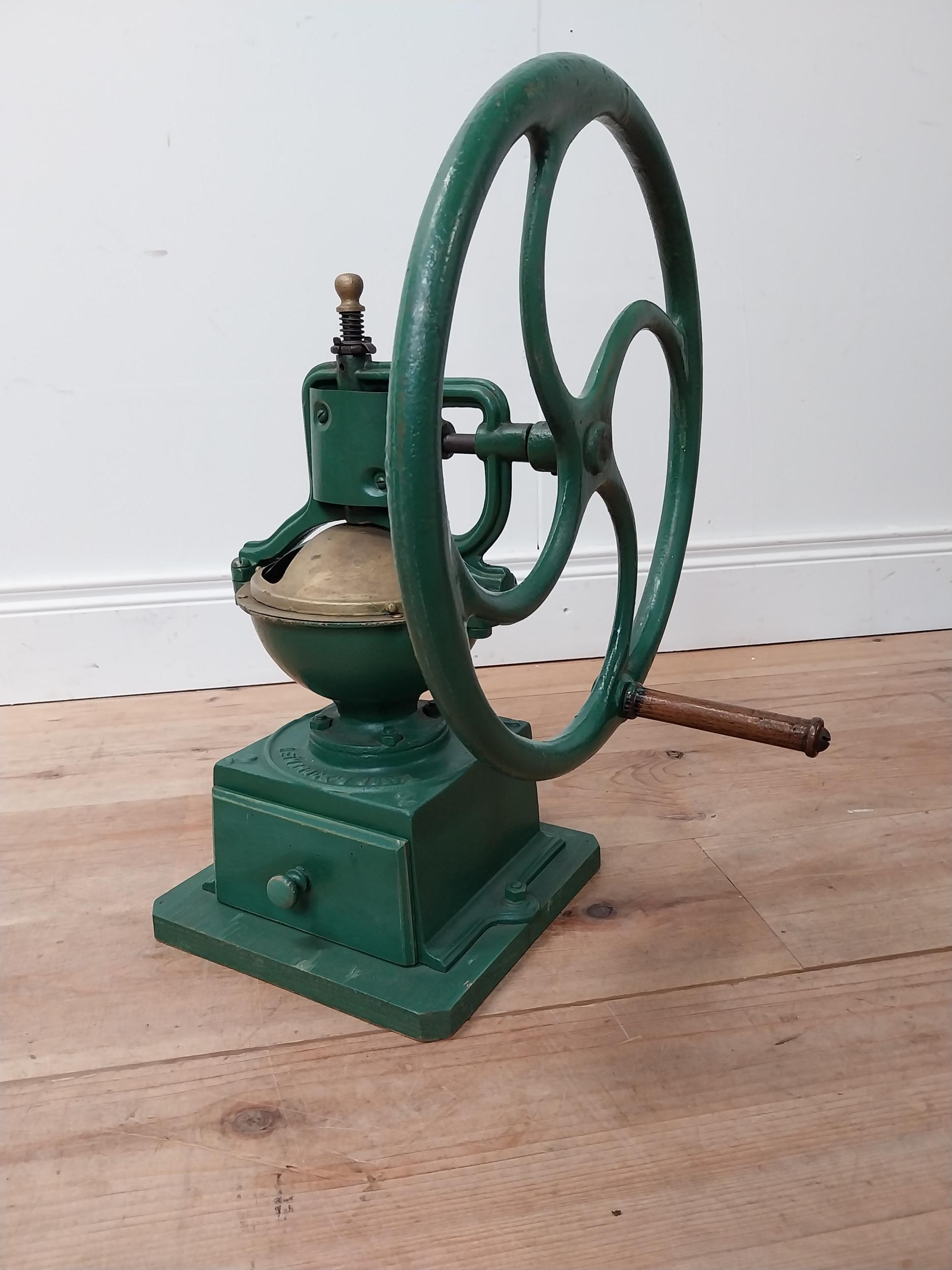 Rare early 20th C. cast iron and metal coffee grinder {53 cm H x 43 cm W x 40 cm D}.