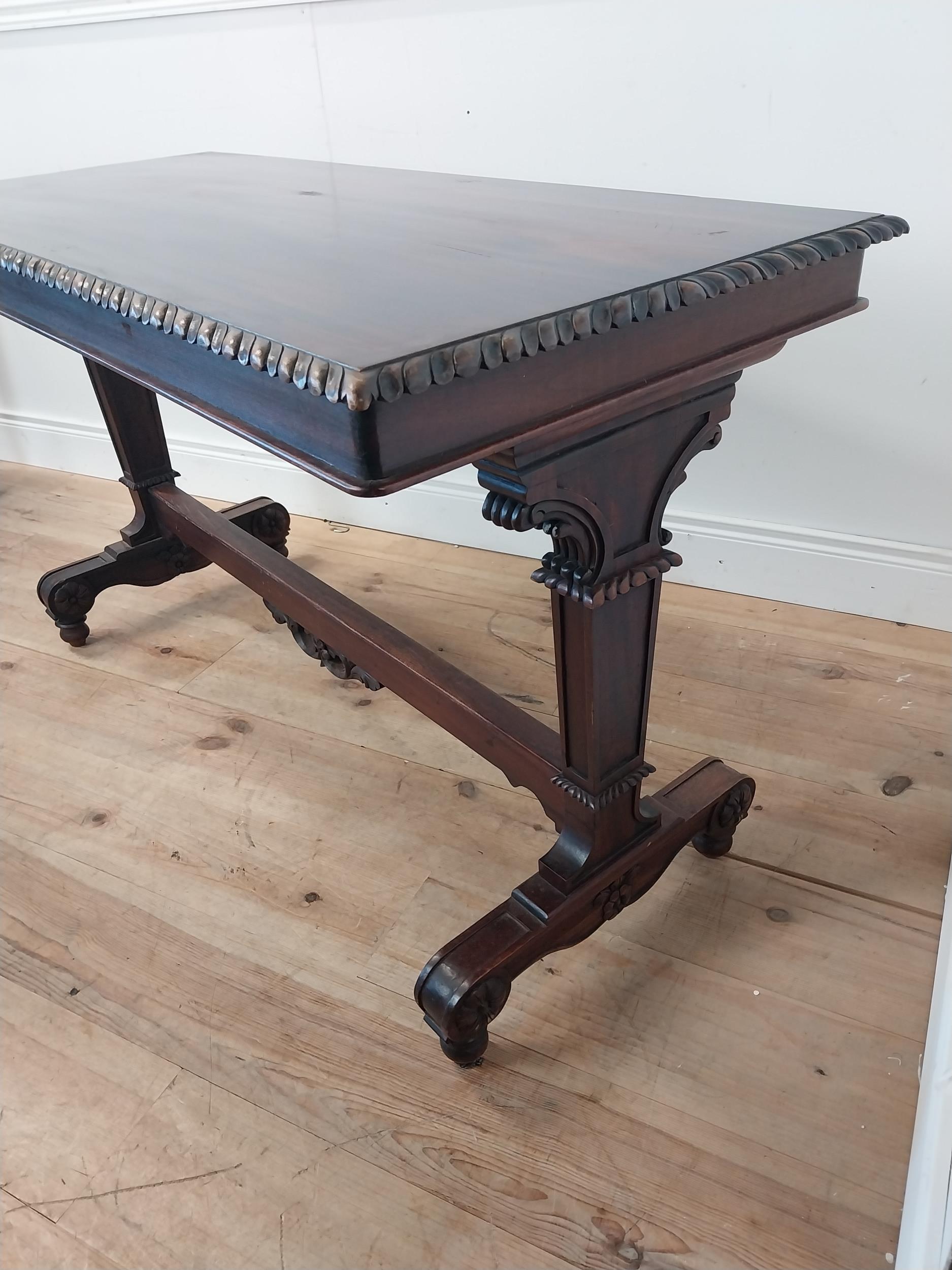 Mahogany library table in the William IV manner on carved columns and platform base {78cm H x - Image 3 of 5