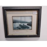 Watercolour Harbour scene signed by Boyd mounted in painted pine frame {29 cm H x 34 cm W}