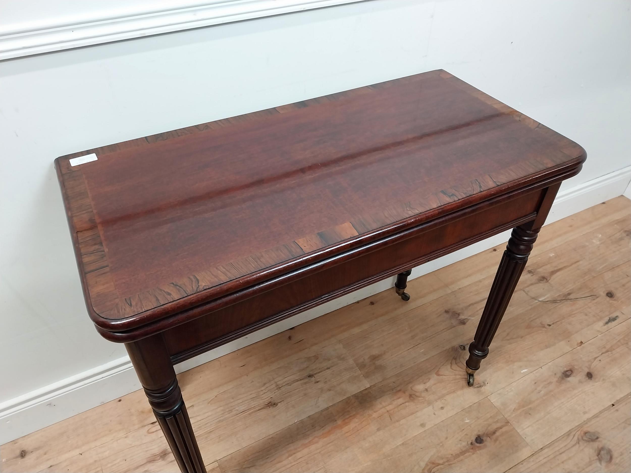 Good quality William IV mahogany and rosewood turn over leaf tea table raised on reeded legs and - Image 2 of 7