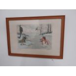 Framed novelty coloured print depicting the hunt {48cm H x 34cm W}