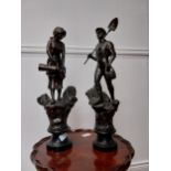 Early 20th C. pair of Spelter figures Gentleman and Lady {50 cm H x 18 cm W x 12 cm D }.