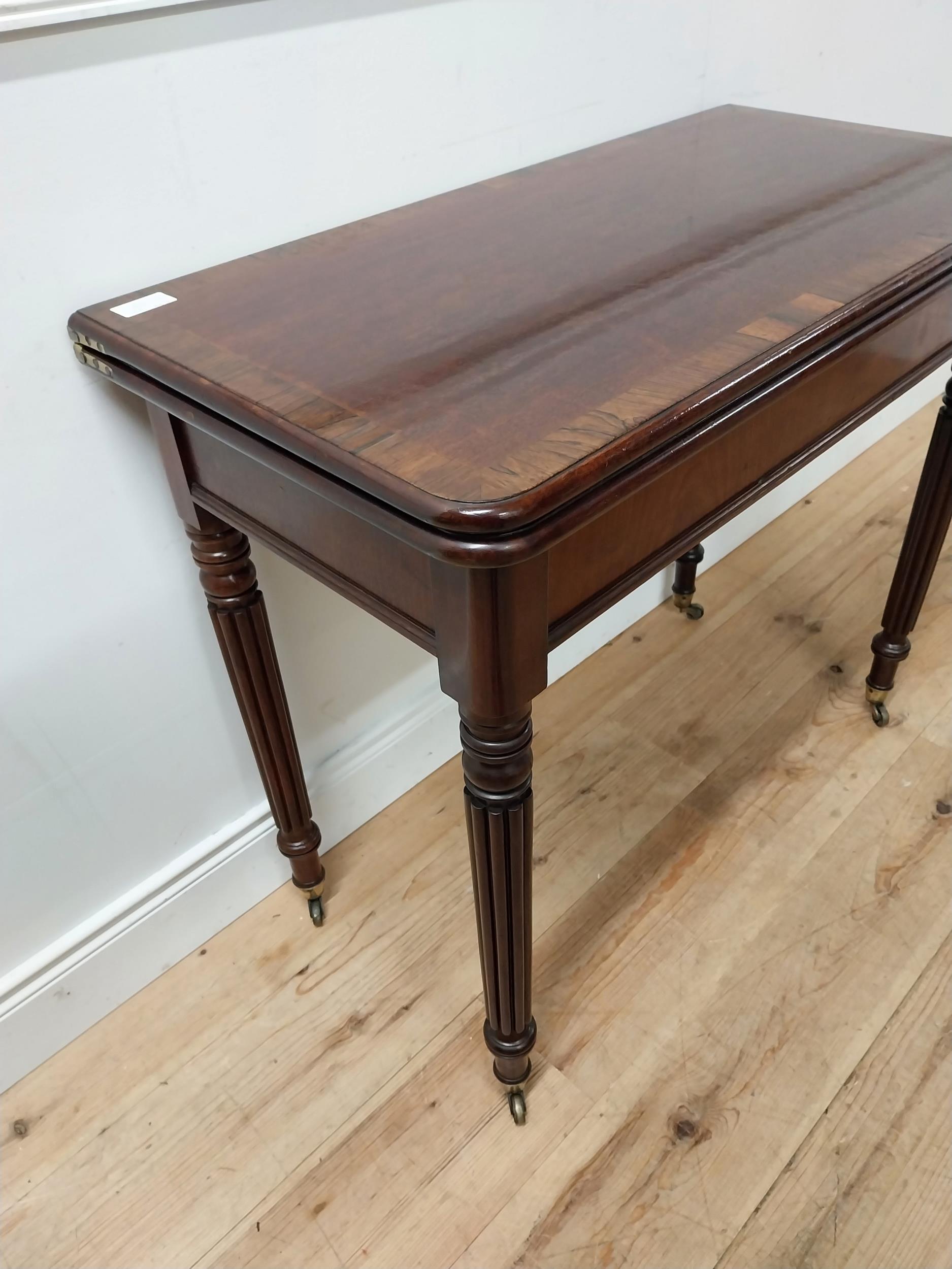 Good quality William IV mahogany and rosewood turn over leaf tea table raised on reeded legs and - Image 4 of 7