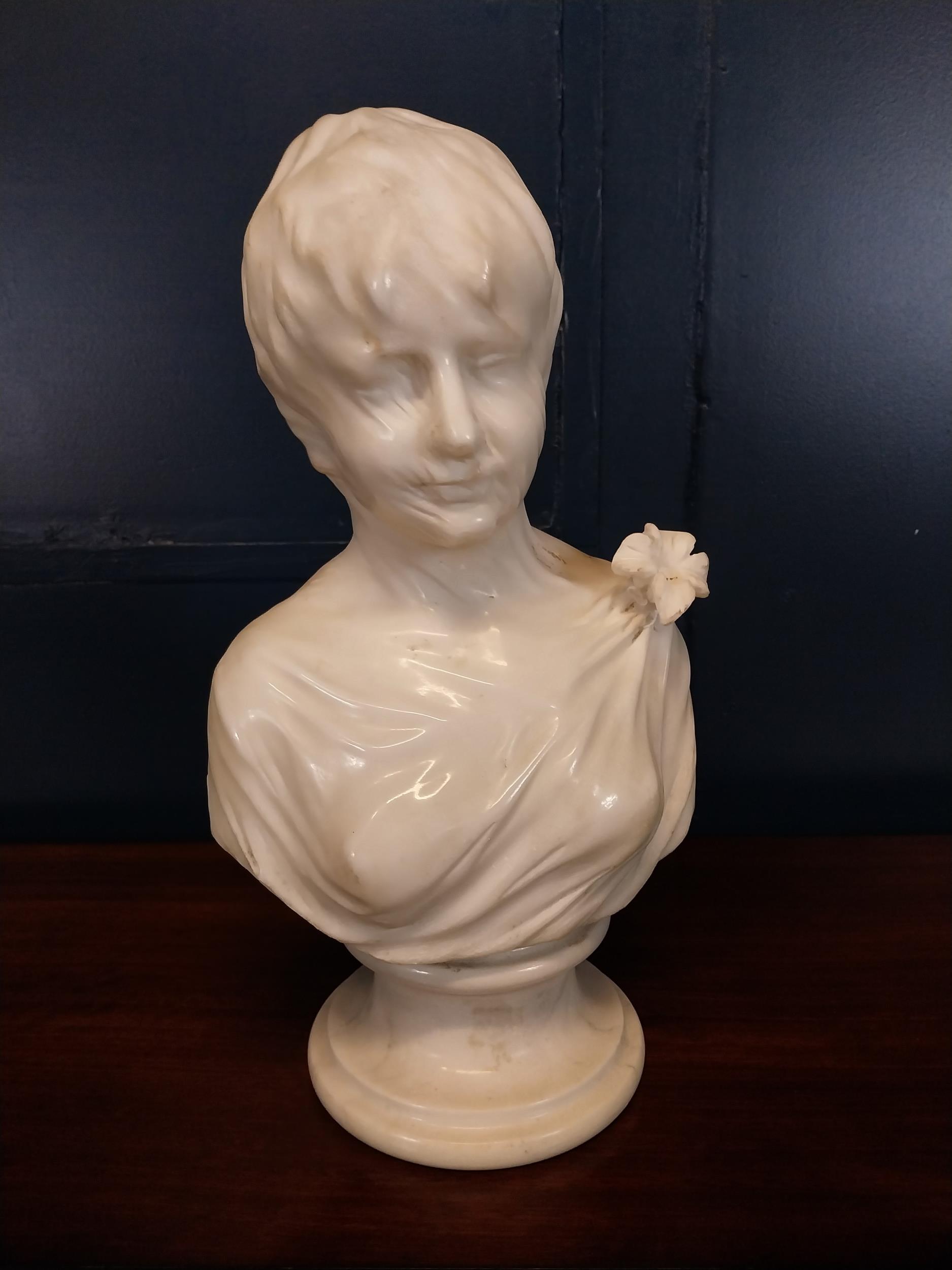 Carved marble bust of the vailed Lady {53 cm H x 29 cm W x 20 cm D}.