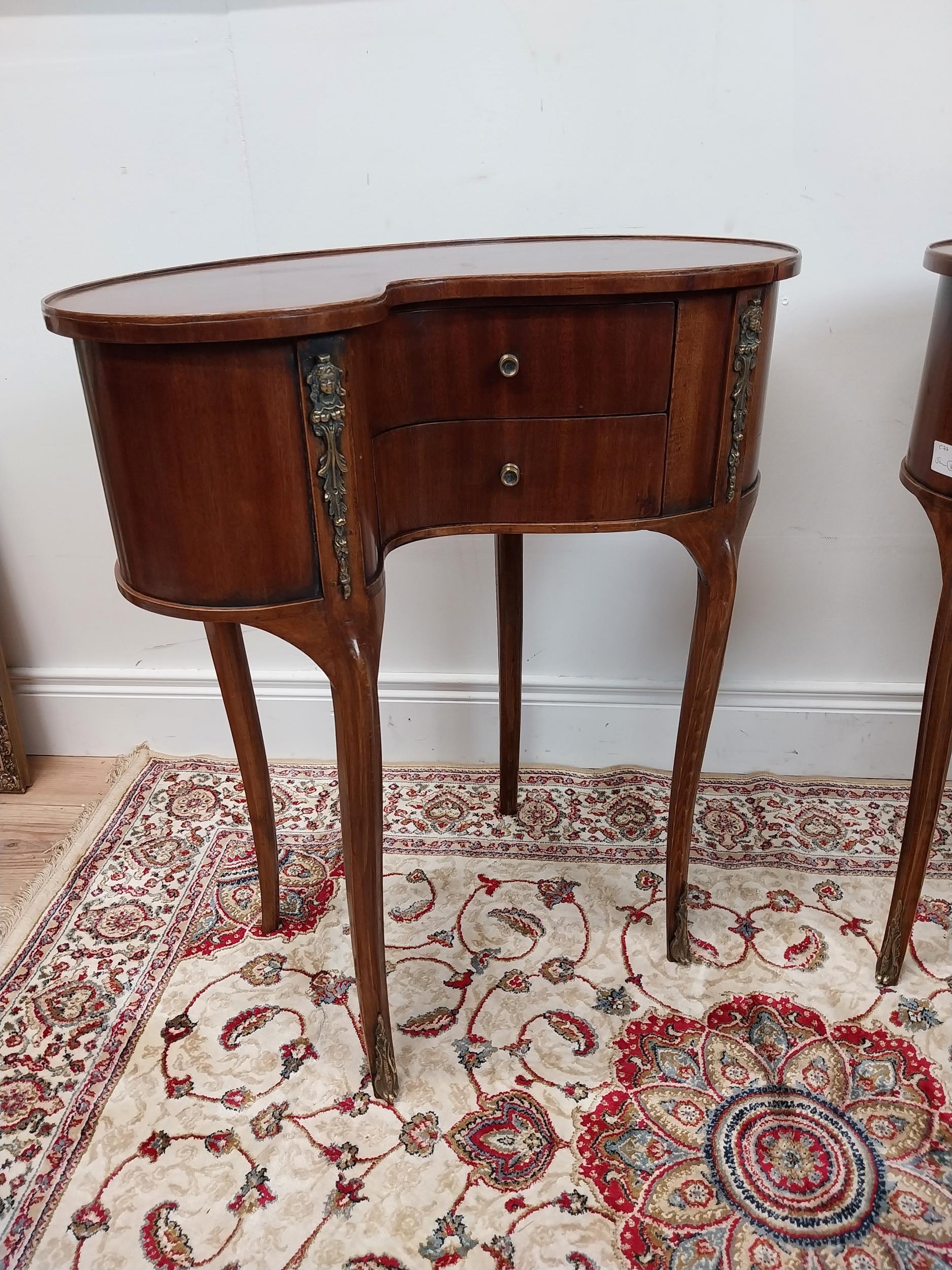 Pair of good quality kidney shaped walnut bedside cabinets with ormolou mounts raised on cabriole - Image 3 of 4