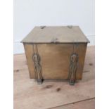 Edwardian brass coal box {32cm H x 38cm W x 30cm D}