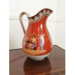 19th C. ceramic opaque porcelain water jug with Greek hand painted design {29 cm H x 22 cm W x 20 cm