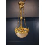 19th C. French brass light fitting with cut glass shade - rewired {55 cm drop x 23 cm Dia.}.