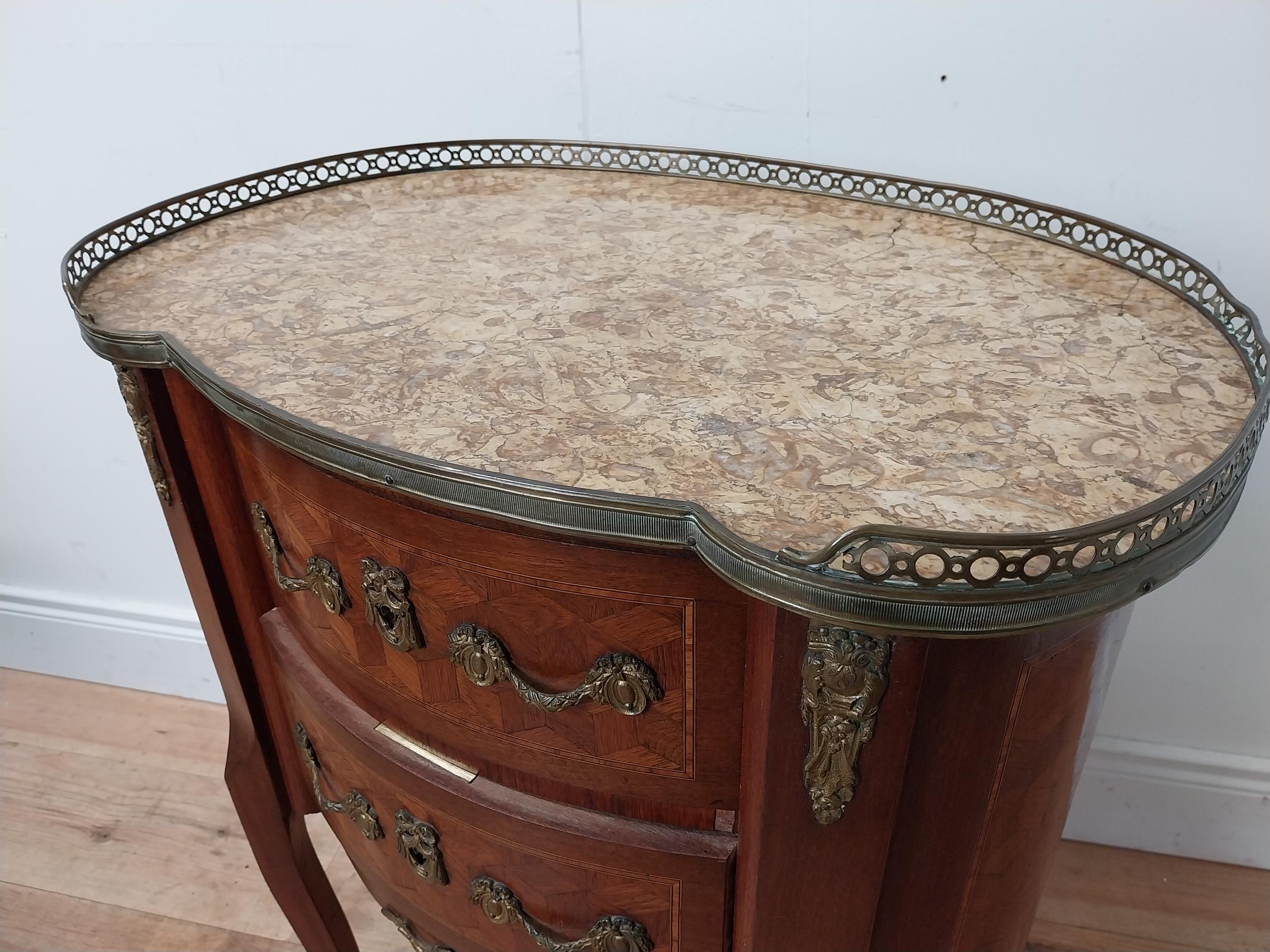 19th C. kidney shaped side cabinet with marble top, brass gallery and ormolou mounts with two - Image 2 of 5