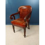 19th C. mahogany and upholstered gentleman's armchair raised on turned legs {92 cm H x 55 cm W x