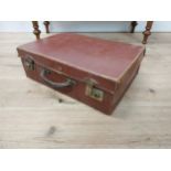 Early 20th C. leather briefcase {14 cm H x 45 cm W x 33 cm D}.